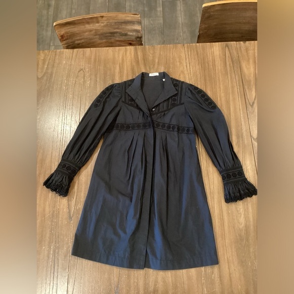 Rebecca Taylor Lace Mock Neck Long Sleeve Poplin cotton mini Dress black 0 - Picture 13 of 14